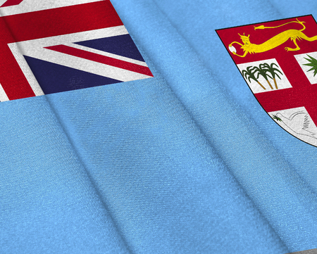 Realistic flag of Fiji on the wavy surface of fabric. This flag can be used in designの写真素材