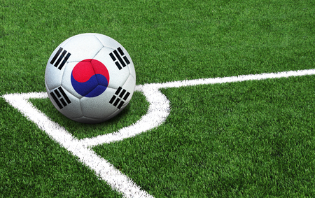 The flag of South Korea is depicted on a football, with a good place for your textの写真素材