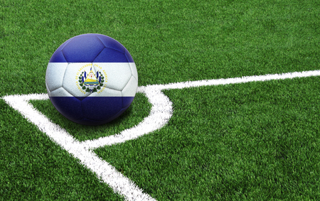 The flag of El Salvador is depicted on a football, with a good place for your textの写真素材