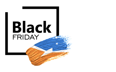 Black Friday shopping sale concept. Isolated on a white background, has place for your text. Can be used as a mockup for a designer. Paint stroke with Tierra del Fluego Province Argentina flagの写真素材
