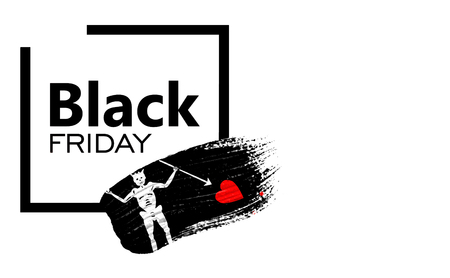 Black Friday shopping sale concept. Isolated on a white background, has place for your text. Can be used as a mockup for a designer. Paint stroke with Blackbeard Pirate flagの写真素材