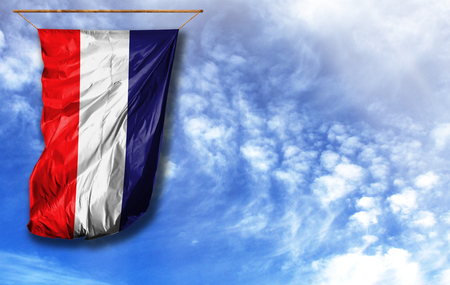 Flag of Los Altos. Vertical flag, against blue sky with place for your textの写真素材