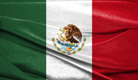 Realistic flag of Mexico on the wavy surface of fabric. Perfect for background or texture purposes.の写真素材