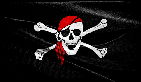 Realistic flag of pirate on the wavy surface of fabric. Perfect for background or texture purposes.の写真素材