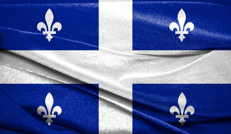Realistic flag of Quebec on the wavy surface of fabric. Perfect for background or texture purposes.の写真素材