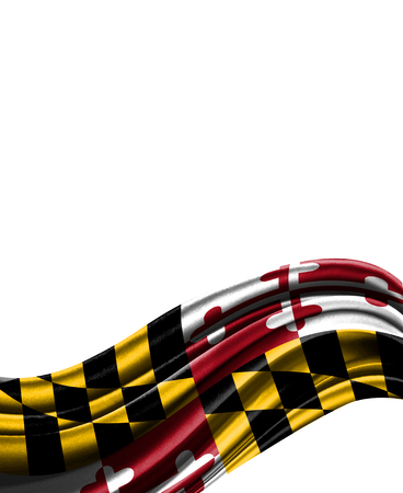 State of Maryland flag on cloth isolated on white background,3d renderingの写真素材