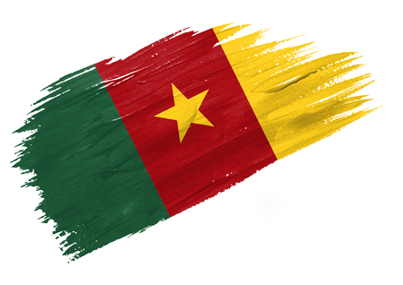 Brush painted Cameroon flag. Hand drawn style illustrationの写真素材
