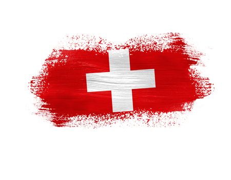 brush painted flag of Switzerland isolated on white background.の写真素材