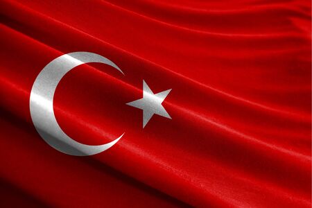 Realistic flag of Turkey on the wavy surface of fabric