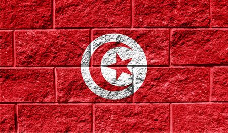 Flag of Tunisia close up painted on a cracked wallの写真素材