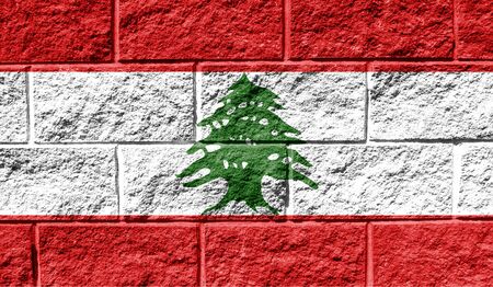 Flag of Lebanon close up painted on a cracked wallの写真素材