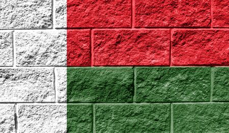 Flag of Madagascar close up painted on a cracked wallの写真素材