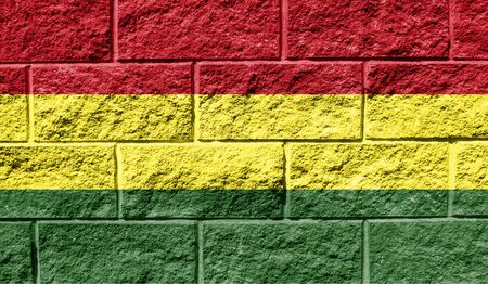 Flag of Bolivia close up painted on a cracked wallの写真素材