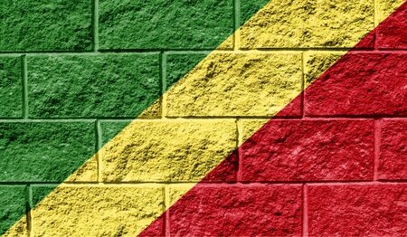 Flag of Congo,Republic close up painted on a cracked wallの写真素材