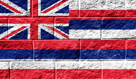 Flag State of Hawaii close up painted on a cracked wallの写真素材