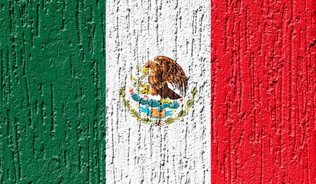 Flag of Mexico close up painted on a cracked wallの写真素材