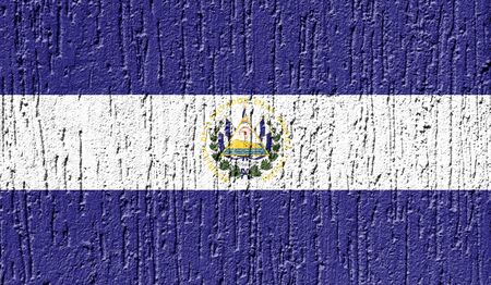 Flag of El Salvador close up painted on a cracked wallの写真素材