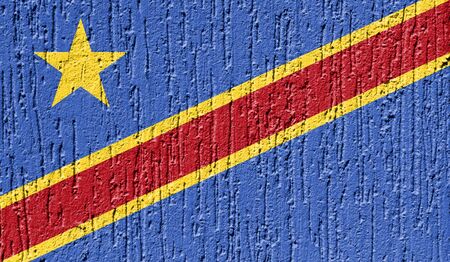 Flag of Congo Democratic close up painted on a cracked wallの写真素材
