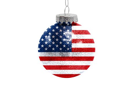 Glass Christmas ball toy isolated on white background with the flag of Americaの写真素材