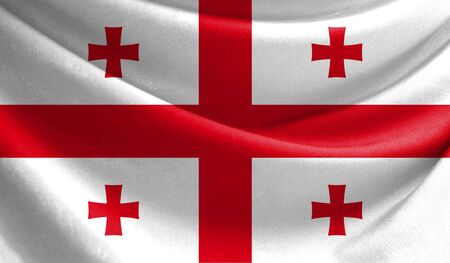 Realistic flag of Georgia on the wavy surface of fabricの写真素材