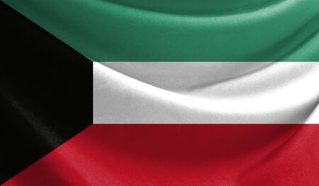 Realistic flag of Kuwait on the wavy surface of fabricの写真素材