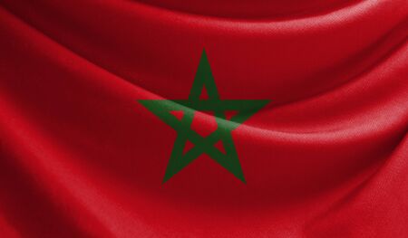 Realistic flag of Morocco on the wavy surface of fabric