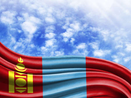 Mongolia flag against the sky, with place for text.