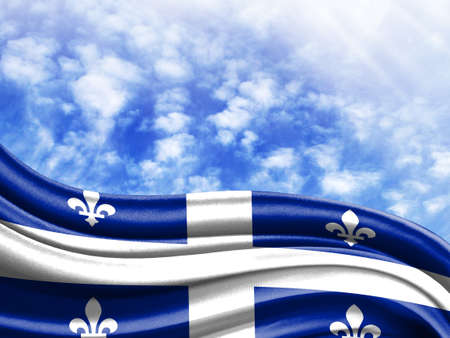 Quebec flag against the sky, with place for text.の写真素材