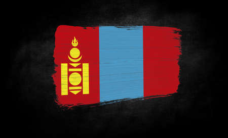 smear of paint in the form of the flag of Mongolia close-up on a black backgroundの写真素材