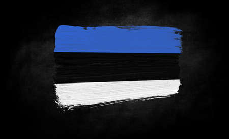 smear of paint in the form of the flag of Estonia close-up on a black backgroundの写真素材