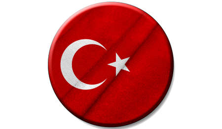 Flag of Turkey on a fabric texture in a circle, the image in the form of an icon is isolated on a white background.の写真素材