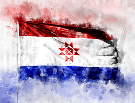National flag of Mordovia on a flagpole. Watercolor Illustration.の写真素材