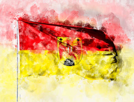 National flag of Burgenland on a flagpole. Watercolor Illustration.の写真素材