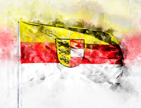 National flag of Carinthia on a flagpole. Watercolor Illustration.の写真素材