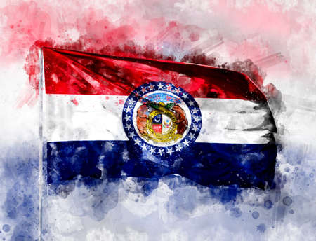 National flag State of Missouri on a flagpole. Watercolor Illustration.の写真素材