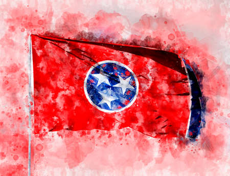 National flag State of Tennessee on a flagpole. Watercolor Illustration.の写真素材