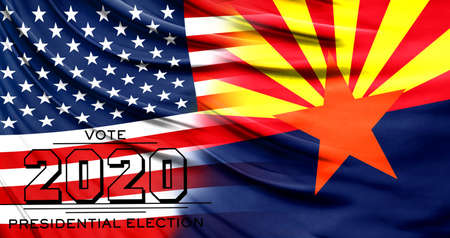 US elections in November 2020, close up of the American flag and State of Arizona flag.