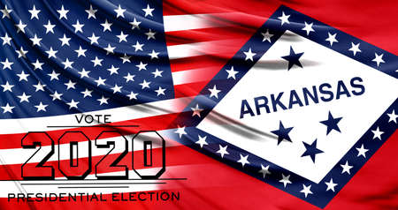 US elections in November 2020, close up of the American flag and State of Arkansas flag.