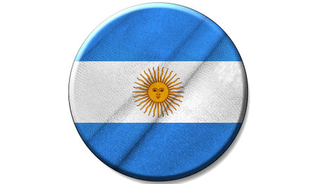 Flag of Argentina on a fabric texture in a circle, the image in the form of an icon is isolated on a white background.の写真素材