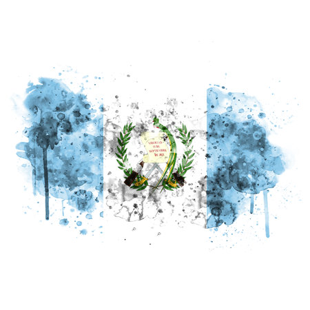 Guatemala flag painted with watercolor, isolated on white background.の写真素材
