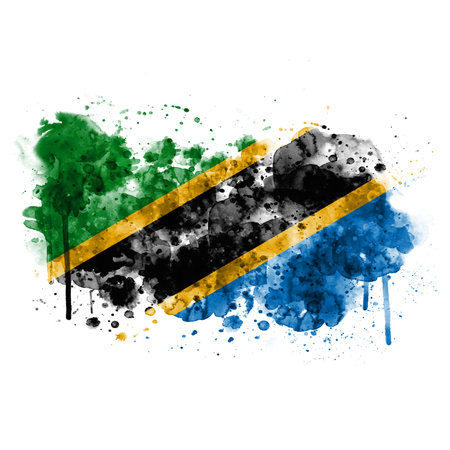 Tanzania flag painted with watercolor, isolated on white background.の写真素材