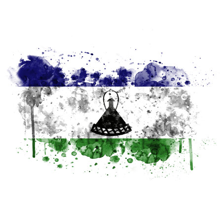 Lesotho flag painted with watercolor, isolated on white background.の写真素材