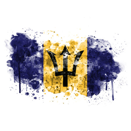 Barbados flag painted with watercolor, isolated on white background.の写真素材
