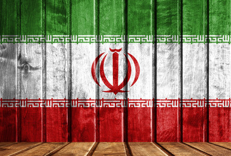 Wooden background with a flag of Iran. There is a place for your text in the photo.の写真素材