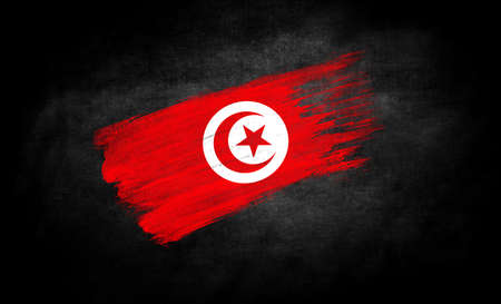 smear of paint in the form of the flag of Tunisia close-up on a black backgroundの写真素材