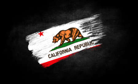 smear of paint in the form of the flag State of California close-up on a black backgroundの写真素材