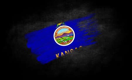 smear of paint in the form of the flag State of Kansas close-up on a black backgroundの写真素材