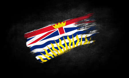 smear of paint in the form of the flag of British Columbia close-up on a black backgroundの写真素材