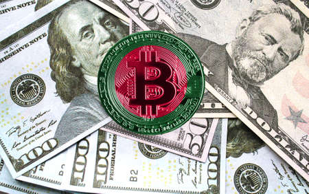 bitcoin with a flag of Bangladesh is on US dollars