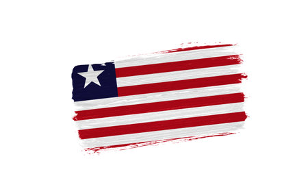 brush painted flag of Liberia isolated on white backgroundの写真素材